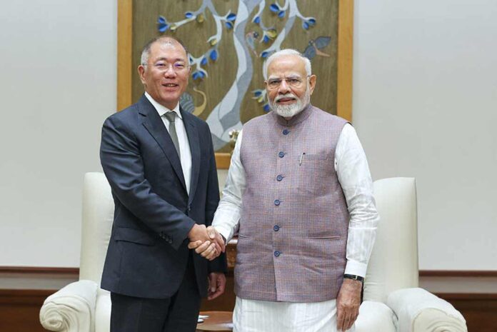 Hyundai Motor Group Executive Chair Euisun Chung met Indian PM Narendra Modi to discuss EV ecosystem development, innovation, and investment plans.